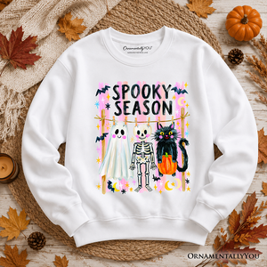 Spooky Season Ghost Skeleton Cat Sweatshirt, Colorful Halloween Costume Sweater — view 9