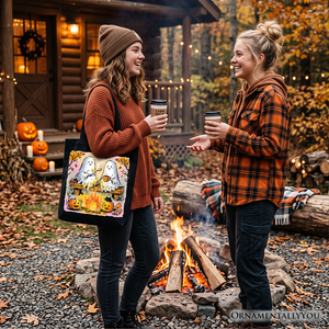 Cozy Campfire Ghosts Tote Bag, Fall Halloween Pumpkin Gift Shopper — view 10