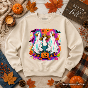 Trick or Treat Geese Sweatshirt, Colorful Halloween Ghost Costume Sweater — view 10