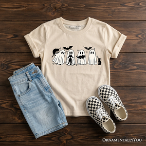 Kids Ghosts and Cats Spooky T-Shirt, Whimsical Halloween Tee for Youth — view 11