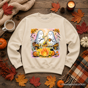Cozy Campfire Ghosts Sweatshirt, Fall Halloween Pumpkin Sweater — view 8