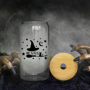 Funny Witch Halloween Glass Iced Coffee Cup — view 2