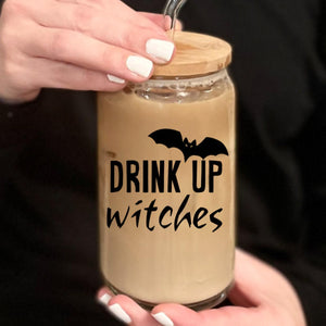 Funny Witch Halloween Glass Iced Coffee Cup — view 1