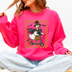 Funny Halloween Goose Black Cat Witch Checkered Parade Graphic Print Edition Sweatshirt — view 9