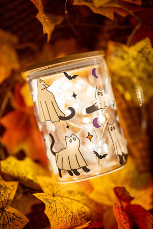 Halloween Ghost Cat Glass Cup – Coffee & Iced Drink Mug, Spooky Gift — view 3