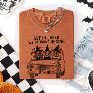 Get In Loser, We're Going Hexing Witch Coven Halloween Night Edition Comfort Colors Tee — view 4