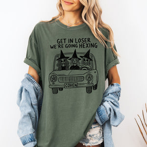 Get In Loser, We're Going Hexing Witch Coven Halloween Night Edition Comfort Colors Tee — view 5