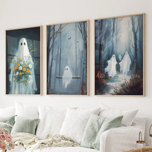 Cute Ghosts Halloween Art Print Gothic Decor Set — view 1