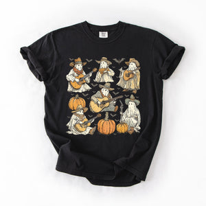 Ghost Cowboys Halloween Bats Spooky Western Outlaws Under Moonlit Sky With Whimsical Ghost Town Charm Comfort Colors Tee — view 1