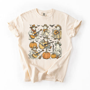 Ghost Cowboys Halloween Bats Spooky Western Outlaws Under Moonlit Sky With Whimsical Ghost Town Charm Comfort Colors Tee — view 3