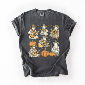 Ghost Cowboys Halloween Bats Spooky Western Outlaws Under Moonlit Sky With Whimsical Ghost Town Charm Comfort Colors Tee — view 4
