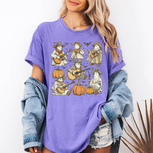 Ghost Cowboys Halloween Bats Spooky Western Outlaws Under Moonlit Sky With Whimsical Ghost Town Charm Comfort Colors Tee — view 8