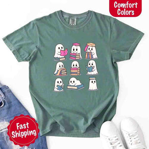 Ghost Reading Comfort Colors Shirt – Spooky Book Lover Halloween Tee — view 19