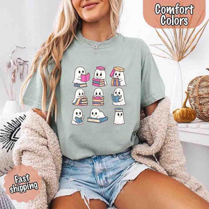 Ghost Reading Comfort Colors Shirt – Spooky Book Lover Halloween Tee — view 20
