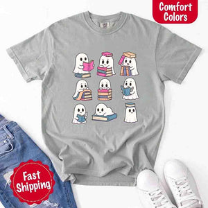 Ghost Reading Comfort Colors Shirt – Spooky Book Lover Halloween Tee — view 21