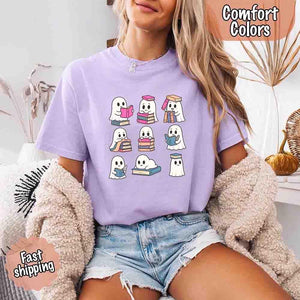 Ghost Reading Comfort Colors Shirt – Spooky Book Lover Halloween Tee — view 22