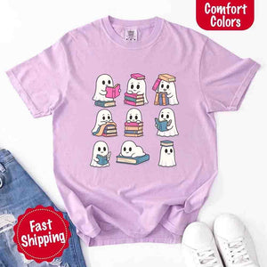 Ghost Reading Comfort Colors Shirt – Spooky Book Lover Halloween Tee — view 23