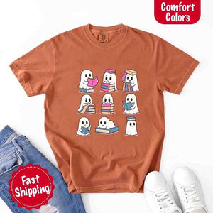 Ghost Reading Comfort Colors Shirt – Spooky Book Lover Halloween Tee — view 25