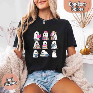 Ghost Reading Comfort Colors Shirt – Spooky Book Lover Halloween Tee — view 26