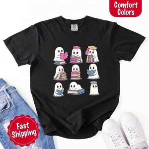 Ghost Reading Comfort Colors Shirt – Spooky Book Lover Halloween Tee — view 27