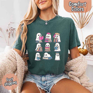 Ghost Reading Comfort Colors Shirt – Spooky Book Lover Halloween Tee — view 10