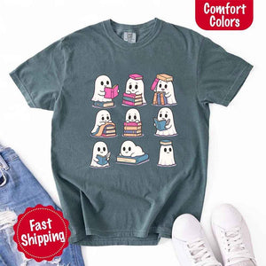 Ghost Reading Comfort Colors Shirt – Spooky Book Lover Halloween Tee — view 11