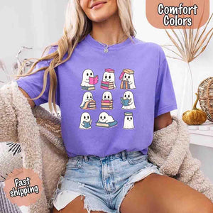 Ghost Reading Comfort Colors Shirt – Spooky Book Lover Halloween Tee — view 12