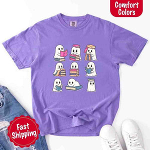 Ghost Reading Comfort Colors Shirt – Spooky Book Lover Halloween Tee — view 13