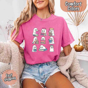 Ghost Reading Comfort Colors Shirt – Spooky Book Lover Halloween Tee — view 14