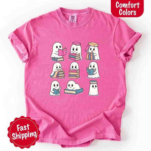 Ghost Reading Comfort Colors Shirt – Spooky Book Lover Halloween Tee — view 15