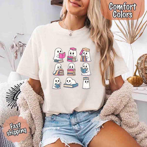Ghost Reading Comfort Colors Shirt – Spooky Book Lover Halloween Tee — view 16