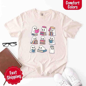 Ghost Reading Comfort Colors Shirt – Spooky Book Lover Halloween Tee — view 17