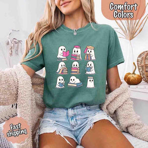 Ghost Reading Comfort Colors Shirt – Spooky Book Lover Halloween Tee — view 18