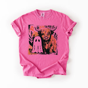 Ghost And Cow Cute Autumn Halloween Spooky Season Cozy Night Village Harvest Moon Comfort Colors Tee — view 6