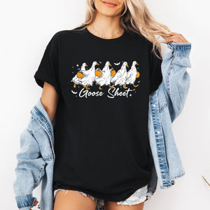 Goose Sheet Halloween Trick Or Treat Scene With Whimsical Ghosts And Harvest Moon Graphic Tee — view 2