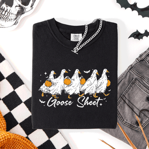 Goose Sheet Halloween Trick Or Treat Ghosts And Goblins Design Comfort Colors Tee — view 4