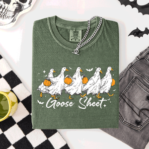 Goose Sheet Halloween Trick Or Treat Ghosts And Goblins Design Comfort Colors Tee — view 3