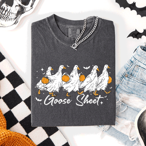 Goose Sheet Halloween Trick Or Treat Ghosts And Goblins Design Comfort Colors Tee — view 1