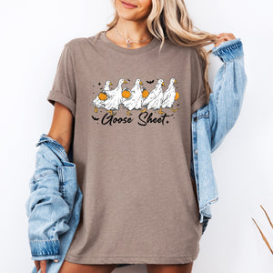 Goose Sheet Halloween Trick Or Treat Scene With Whimsical Ghosts And Harvest Moon Graphic Tee — view 3