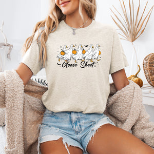 Goose Sheet Halloween Trick Or Treat Scene With Whimsical Ghosts And Harvest Moon Graphic Tee — view 4