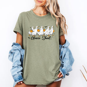 Goose Sheet Halloween Trick Or Treat Scene With Whimsical Ghosts And Harvest Moon Graphic Tee — view 1