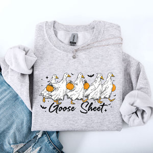 Goose Sheet Halloween Trick Or Treat Graphic Design For Cozy Seasonal Nights Sweatshirt — view 2