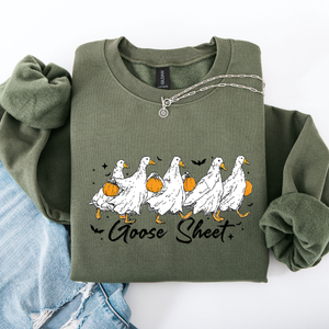 Goose Sheet Halloween Trick Or Treat Graphic Design For Cozy Seasonal Nights Sweatshirt — view 3