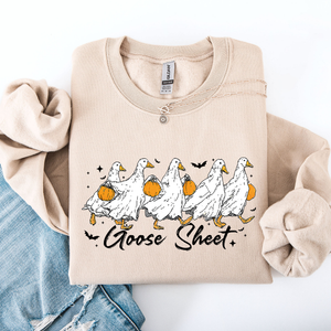Goose Sheet Halloween Trick Or Treat Graphic Design For Cozy Seasonal Nights Sweatshirt — view 1