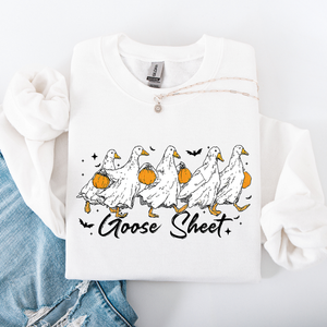 Goose Sheet Halloween Trick Or Treat Graphic Design For Cozy Seasonal Nights Sweatshirt — view 10