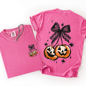 Halloween Cherry Pumpkins Whimsical Front And Back Print Colorful Graphic Soft Cotton Comfort Colors Tee — view 5