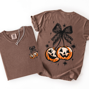 Halloween Cherry Pumpkins Whimsical Front And Back Print Colorful Graphic Soft Cotton Comfort Colors Tee — view 7