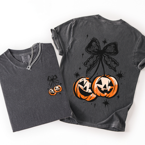 Halloween Cherry Pumpkins Whimsical Front And Back Print Colorful Graphic Soft Cotton Comfort Colors Tee — view 4