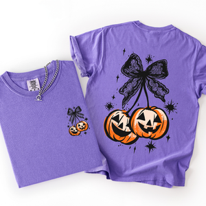 Halloween Cherry Pumpkins Whimsical Front And Back Print Colorful Graphic Soft Cotton Comfort Colors Tee — view 8