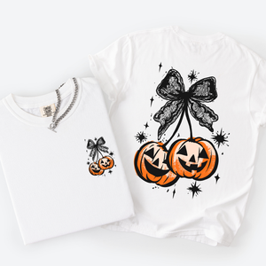 Halloween Cherry Pumpkins Whimsical Front And Back Print Colorful Graphic Soft Cotton Comfort Colors Tee — view 9